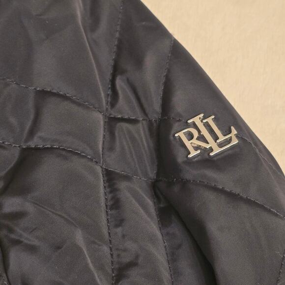 Lauren Ralph Lauren Black Quilted Jacket Size M Snap Button Equestrian Timeless - Picture 9 of 13